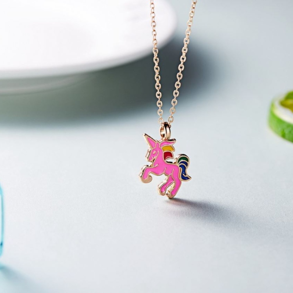 Cute Pink Enamel Unicorn Necklace Magical Gift